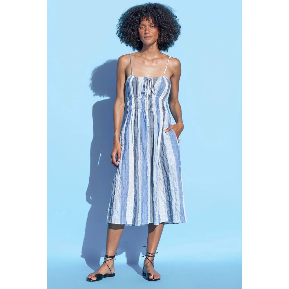 Ciao Lucia Gabriela Crinkle Cotton Midi Sundress Blue Dress Small Prairie